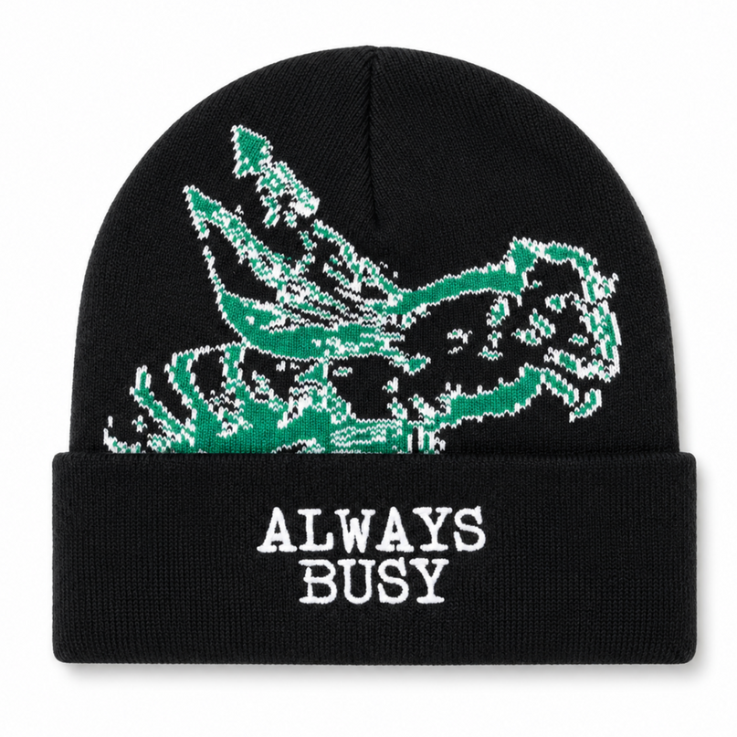 BLACK JACQUARD BEANIE