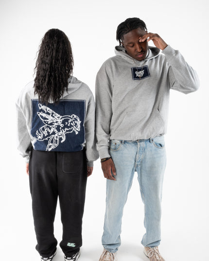 GREY OVERSIZED DENIM HOODIE