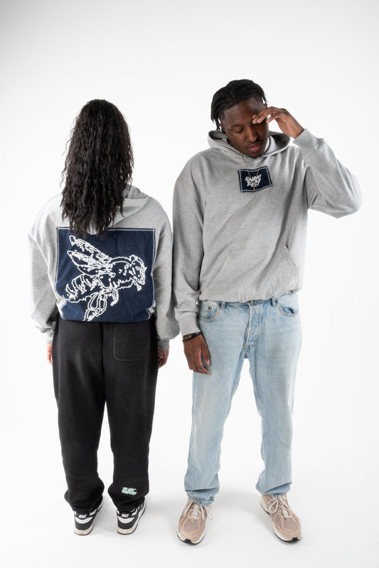 GREY OVERSIZED DENIM HOODIE