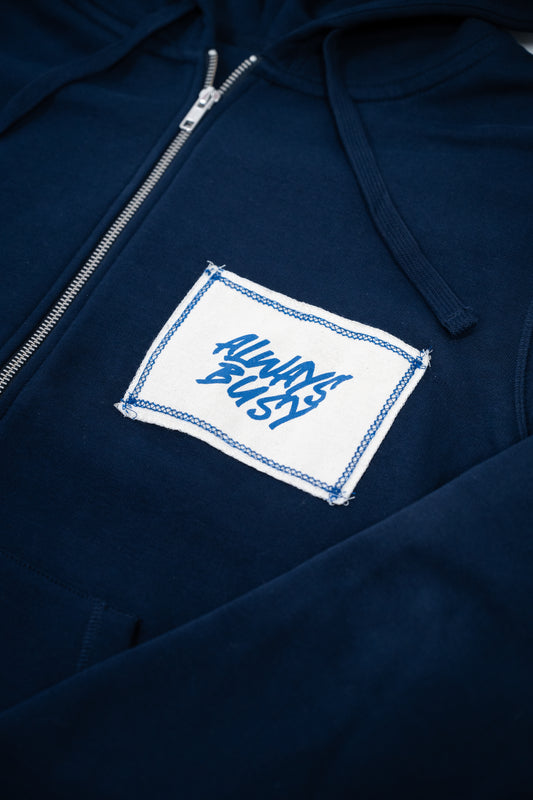 NAVY CALICO ZIP UP HOODIE