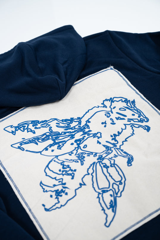 NAVY CALICO ZIP UP HOODIE