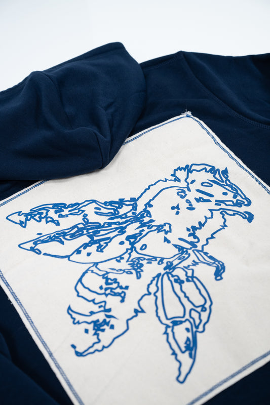 NAVY CALICO ZIP UP HOODIE