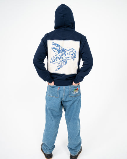 NAVY CALICO ZIP UP HOODIE