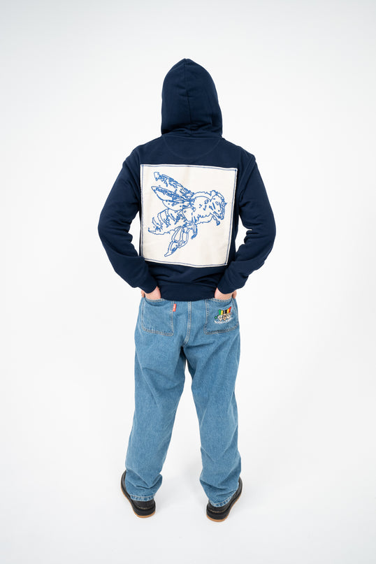 NAVY CALICO ZIP UP HOODIE