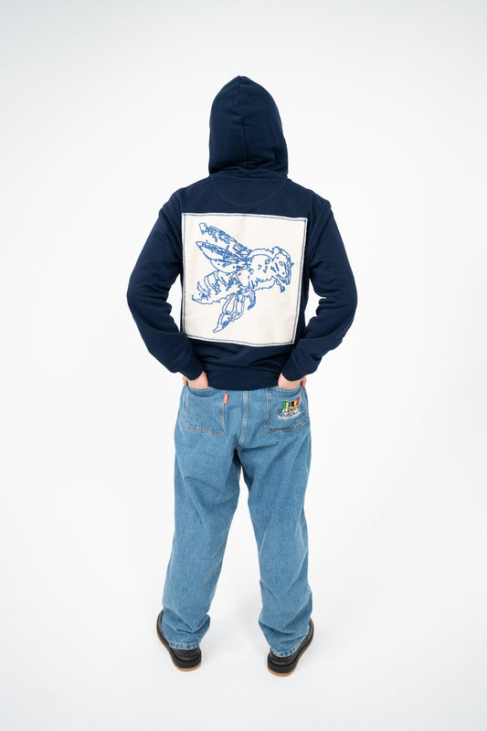 NAVY CALICO ZIP UP HOODIE