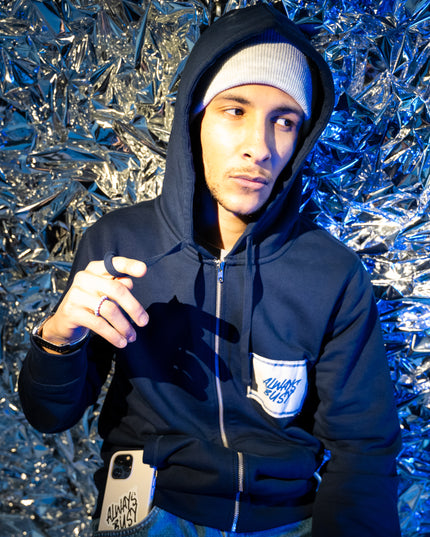 NAVY CALICO ZIP UP HOODIE