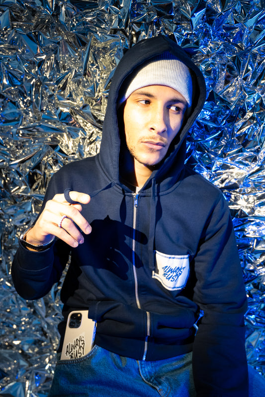 NAVY CALICO ZIP UP HOODIE