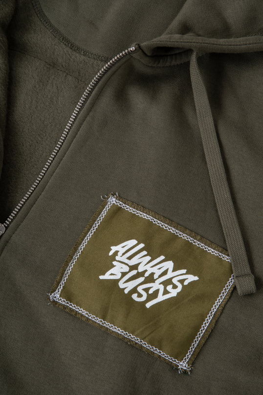 KHAKI ZIP UP HOODIE