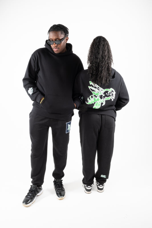 BLACK RELAXED DENIM TRACKSUIT