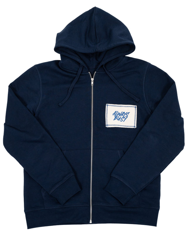 NAVY CALICO ZIP UP HOODIE