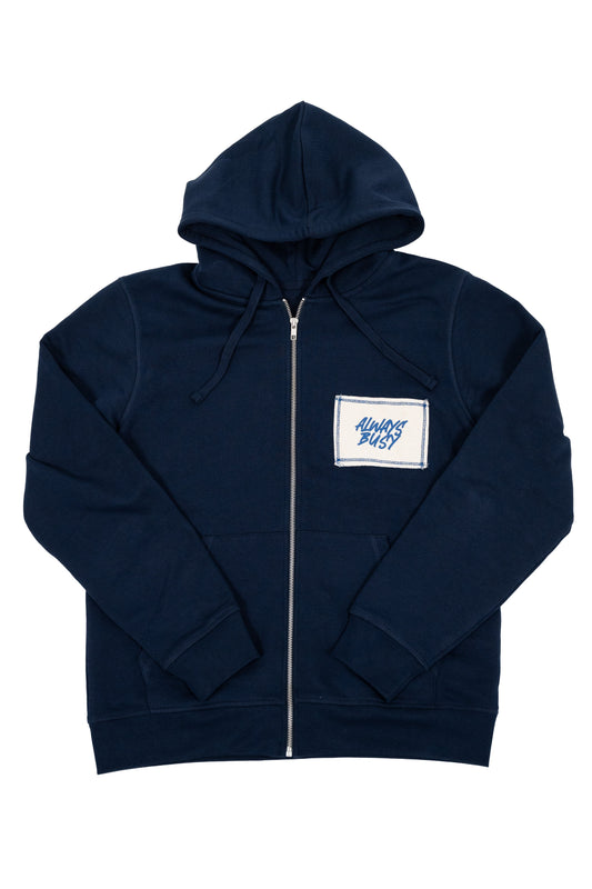 NAVY CALICO ZIP UP HOODIE