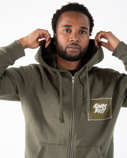 KHAKI ZIP UP HOODIE