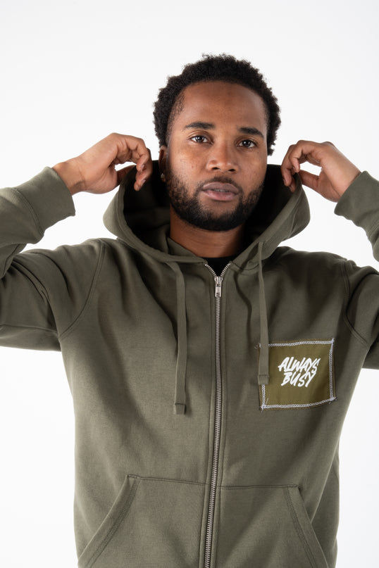 KHAKI ZIP UP HOODIE