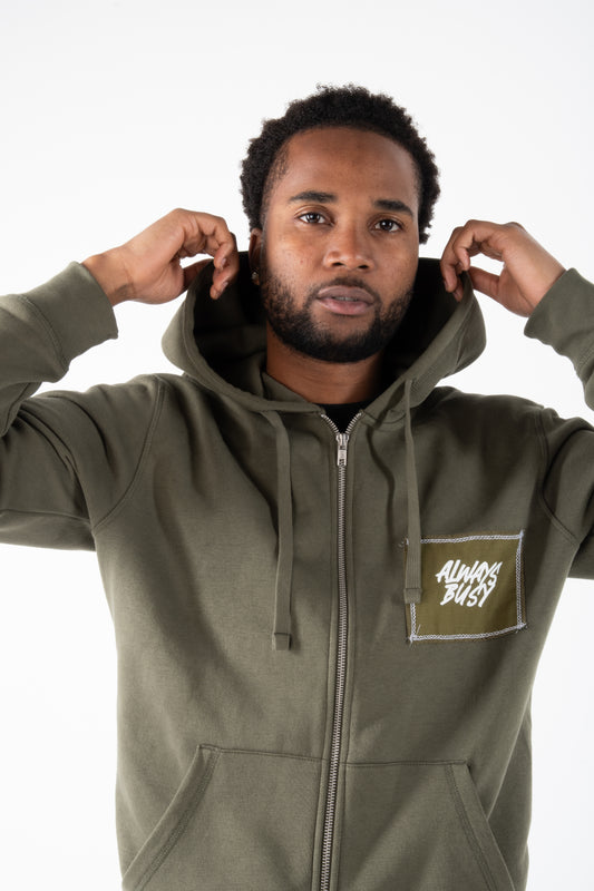 KHAKI ZIP UP HOODIE