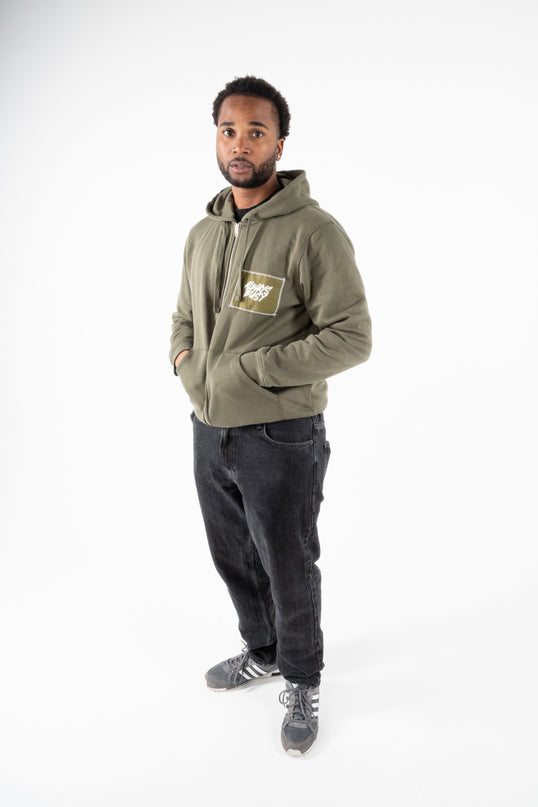KHAKI ZIP UP HOODIE