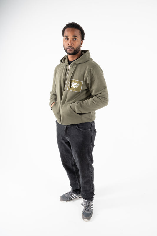KHAKI ZIP UP HOODIE